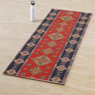Esterilla De Yoga Antigua Oriental Chili Rojo Negro Rug Kilim Turco