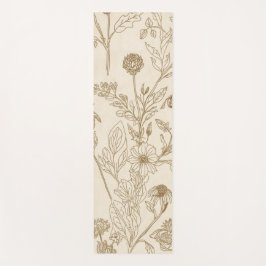 Esterilla De Yoga Antique Sepia Botanical Line Art Floral Pattern