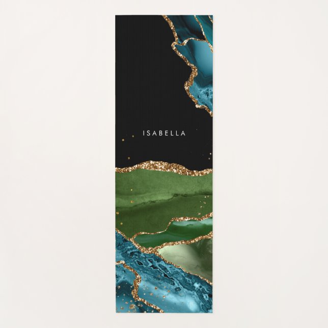 Esterilla De Yoga Aqua/Agate verde personalizado con venas Purpurina (Anverso)