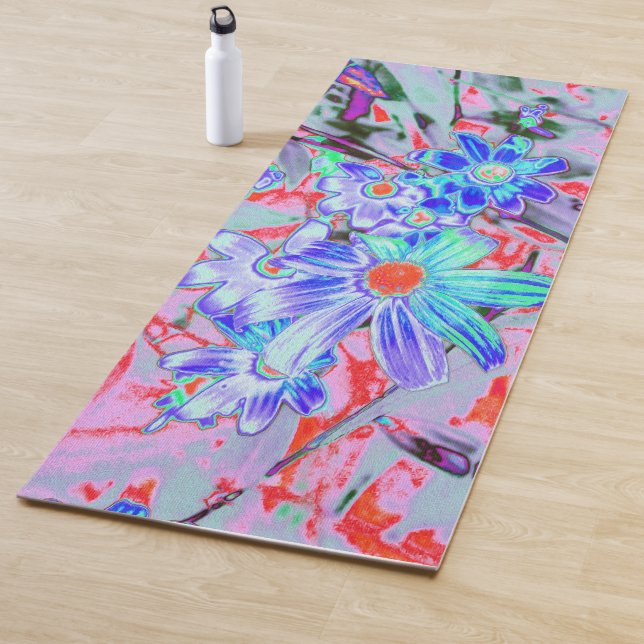 Esterilla De Yoga Aqua psicodélico retro y flores Naranjas (In situ)