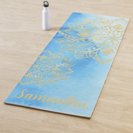Esterilla De Yoga Aqua Tie Dye y Gold Mandala Flores Nombre personal