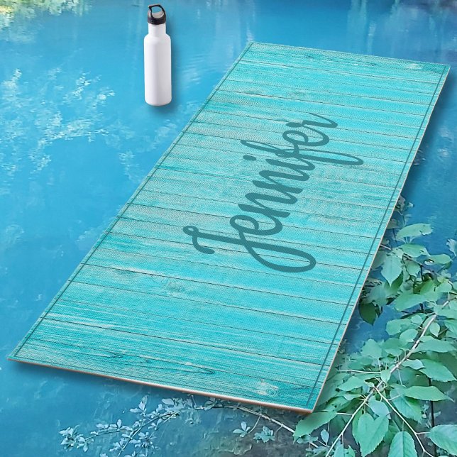 Esterilla De Yoga Aqua Turquoise Blue Wood Personalizada (Subido por el creador)