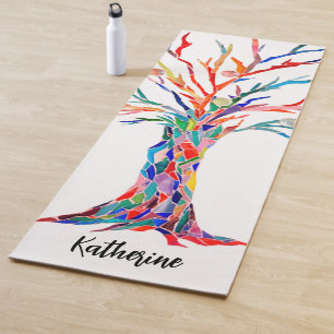 Esterilla De Yoga Árbol Arcoíris de Nombre Personalizado