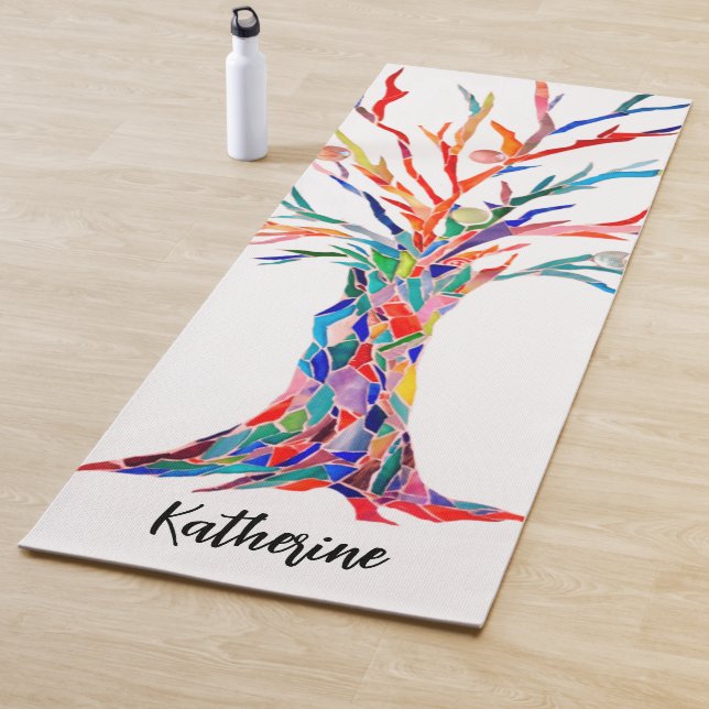 Esterilla De Yoga Árbol Arcoíris de Nombre Personalizado  (In situ)
