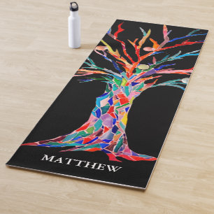 Esterilla De Yoga Árbol de arcoíris colorido personalizado negro