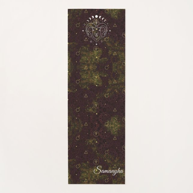 Esterilla De Yoga Aries Zodiac Personalizado Purple Gold Oriental (Anverso)