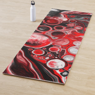 Esterilla De Yoga Arte de fluidos de mármol rojo, negro y blanco