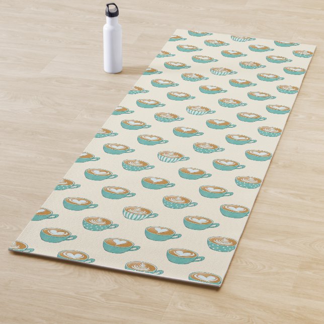 Esterilla De Yoga Arte de latte en tazas de café azul (In situ)