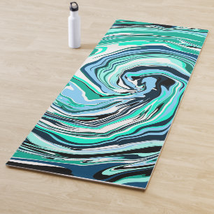 Esterilla De Yoga Arte fluido verde azulado, azul y blanco