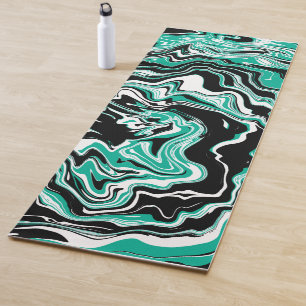 Esterilla De Yoga Arte fluido verde azulado, negro y blanco