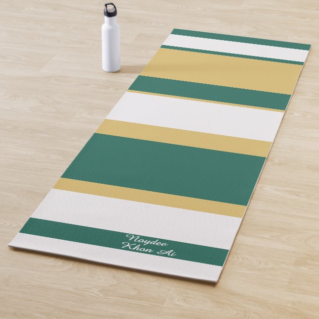 Esterilla De Yoga Asymmetric Stripes Lines Green Gold White (In situ)