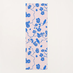 Esterilla De Yoga Aves con flores de cerezo azules en Rubor