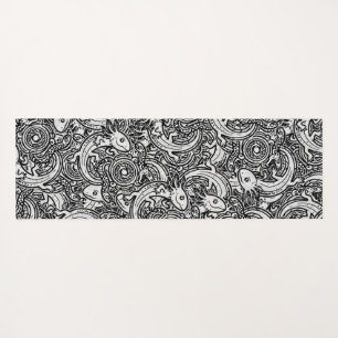 Esterilla De Yoga Azteca Axolotl Xolotl Patrón Tribal Negro & Blanco