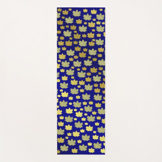 Esterilla De Yoga azul, arce, hoja de arce, brillante, dorado, metal (Anverso)
