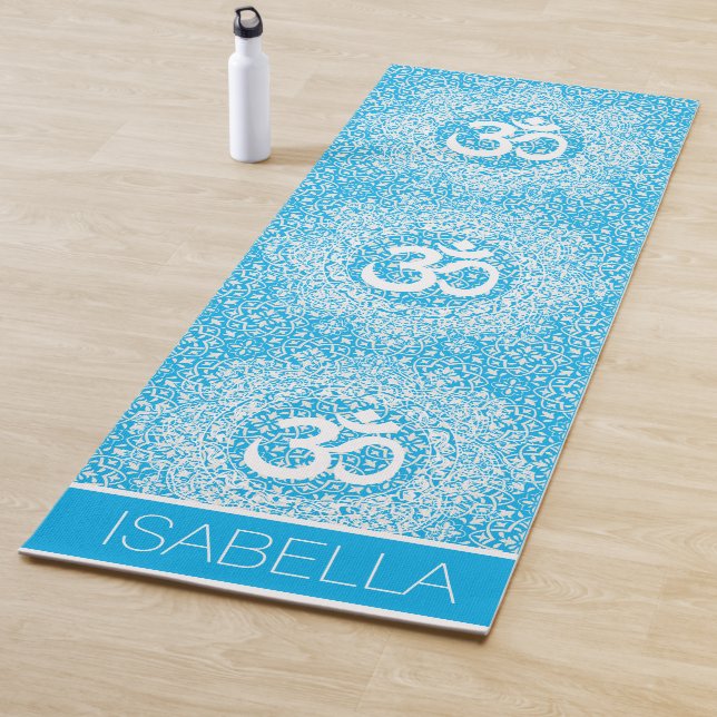 Esterilla De Yoga Azul blanco Mandala Patrón Om Bliss Personalizado (In situ)