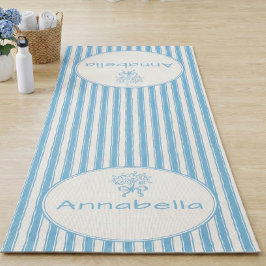 Esterilla De Yoga Azul caprichoso Monograma Preppy de raya blanca