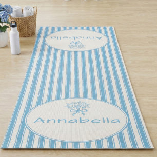Esterilla De Yoga Azul caprichoso Monograma Preppy de raya blanca