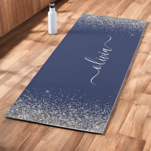 Esterilla De Yoga Azul Marino Plata Brillo Chica Monograma Fitness