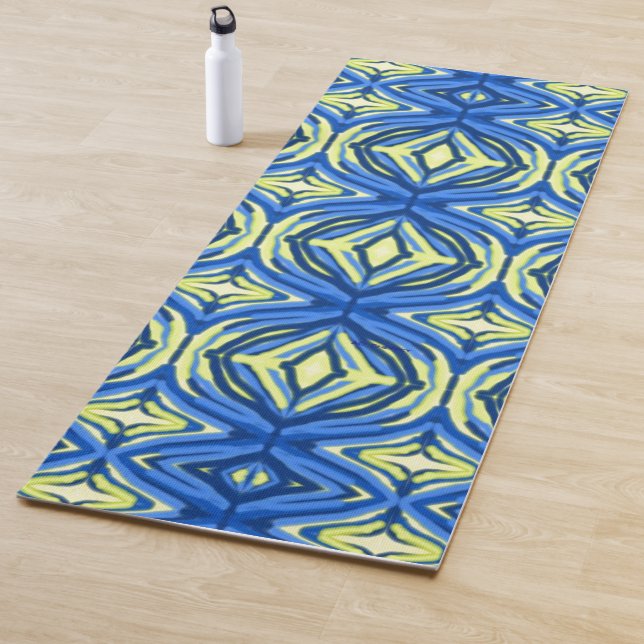 Esterilla De Yoga Azul ondulado y Kaleidoscopio amarillo (In situ)