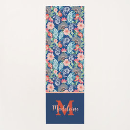 Esterilla De Yoga Azul Real Turquesa Naranja Floral Vintage Paisley