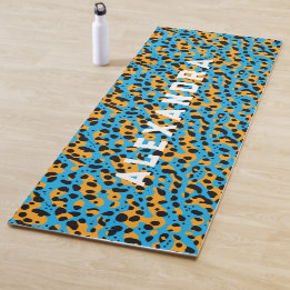 Esterilla De Yoga Azul y naranja de moda Patrón de leopardo y nombre