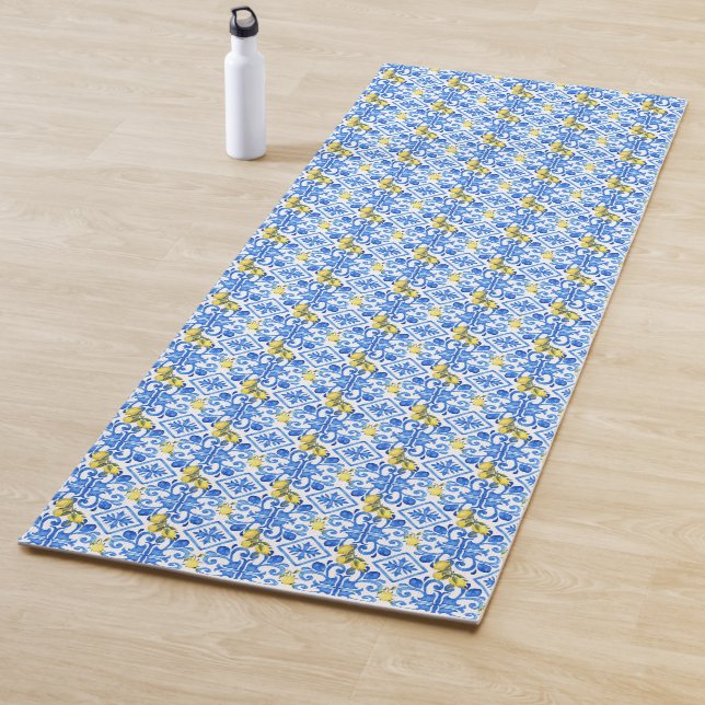 Esterilla De Yoga Azulejo Azul Limón Amarillo  (In situ)