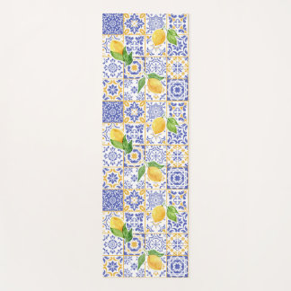Esterilla De Yoga Azulejo de Acuarela Mediterráneo Patrón de Limón