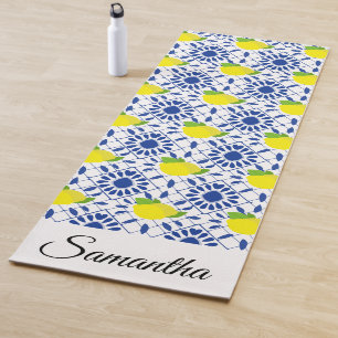 Esterilla De Yoga Azulejo de limón geométrico azul