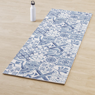 Esterilla De Yoga Azulejos mediterráneos azules vintage