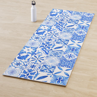 Esterilla De Yoga Azulejos mediterráneos azules vintage