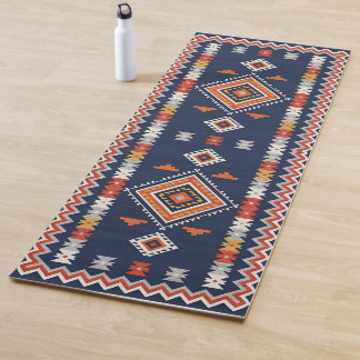 Esterilla De Yoga Azure Navy and Terracotta Geometric Tribal