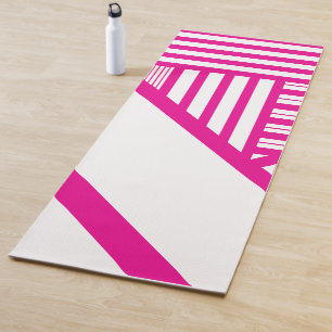 Esterilla De Yoga Bandas triangulares en magenta y blanco