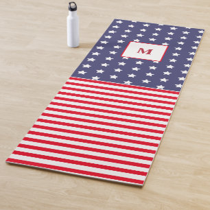Esterilla De Yoga Bandera norteamericana blanca y azul monogramada