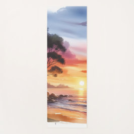 Esterilla De Yoga Beach Sunset Serene Ombre Blue & Naranja Waves