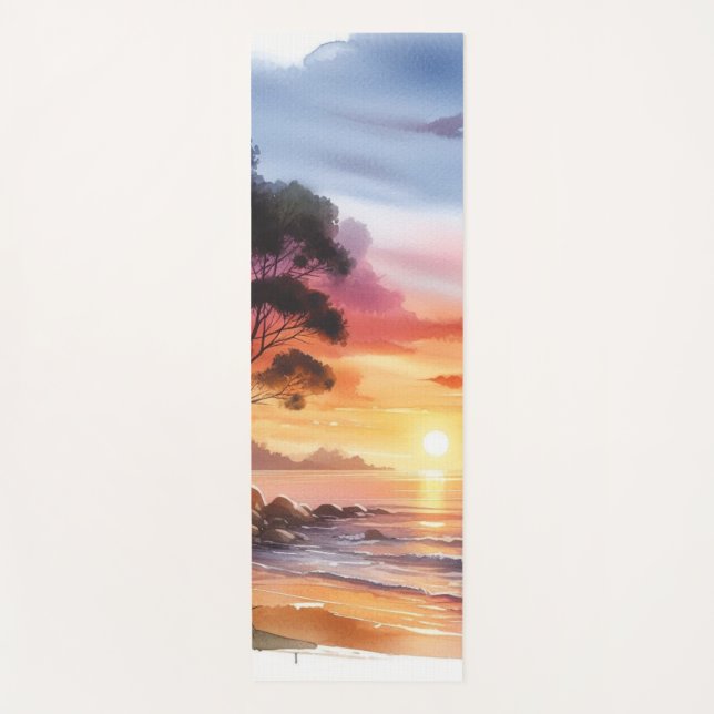 Esterilla De Yoga Beach Sunset Serene Ombre Blue & Naranja Waves (Anverso)