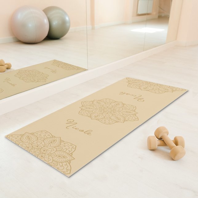 Esterilla De Yoga Beige Beautiful Mandala With Custom Name (Disclaimer: This image is a digital mockup.)