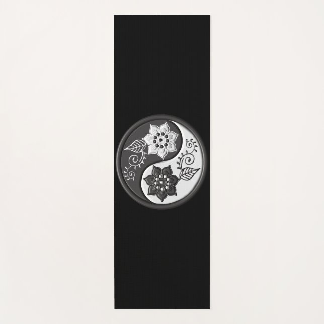 Esterilla De Yoga Black and Silver Floral Yin Yang (Anverso)