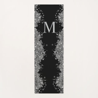 Esterilla De Yoga Black Silver Glitter Grey Modern Monogram
