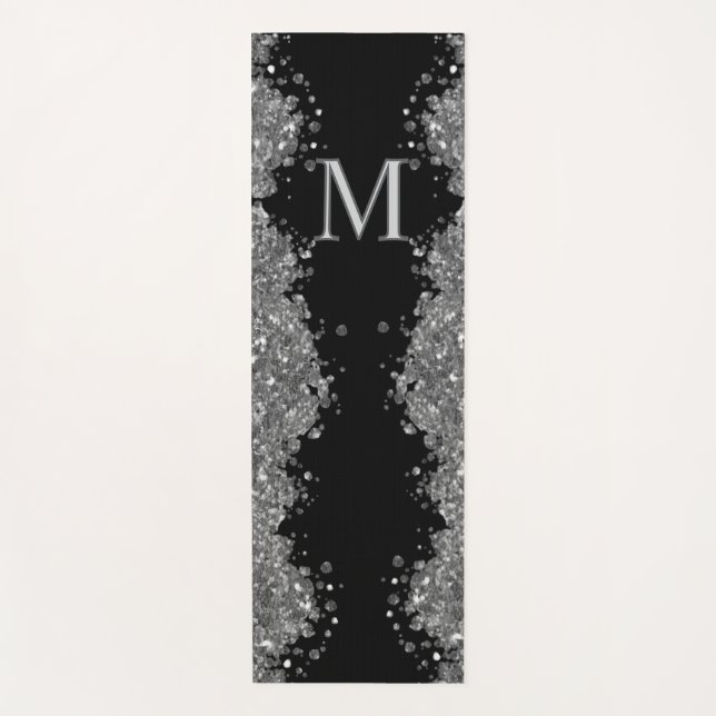 Esterilla De Yoga Black Silver Glitter Grey Modern Monogram (Anverso)