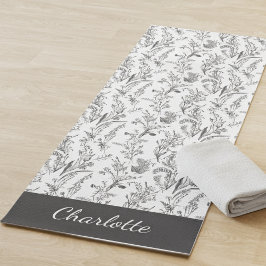 Esterilla De Yoga Black White Toile Floral Pattern Custom Name