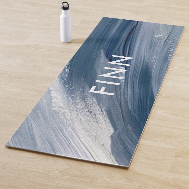 Esterilla De Yoga Blanco azul abstracto texturizado con mano moderna (In situ)