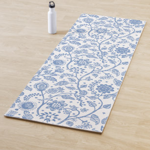 Esterilla De Yoga Blanco Azul Floral Patrón Botánico Caprichoso Boho