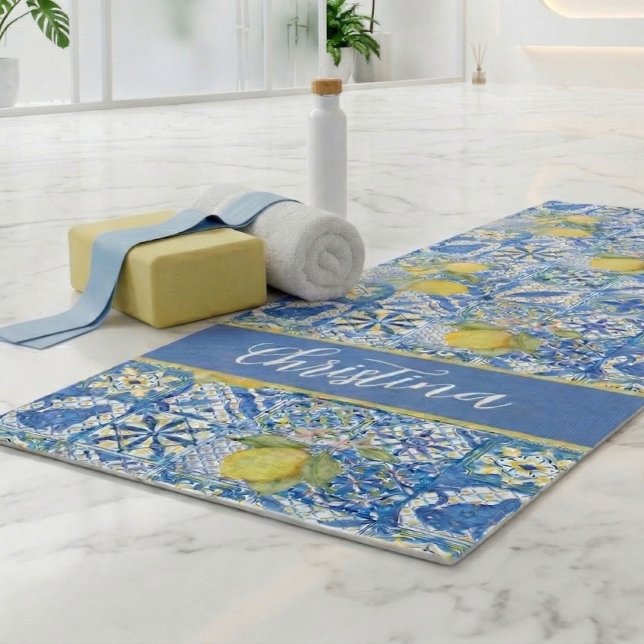 Esterilla De Yoga Blue Tile French Country Lemon Pattern Provencal (Subido por el creador)