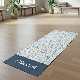 Esterilla De Yoga Blue Watercolor Botanical Pattern Name