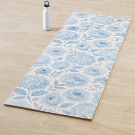 Esterilla De Yoga Blue White Watercolor Floral Pattern