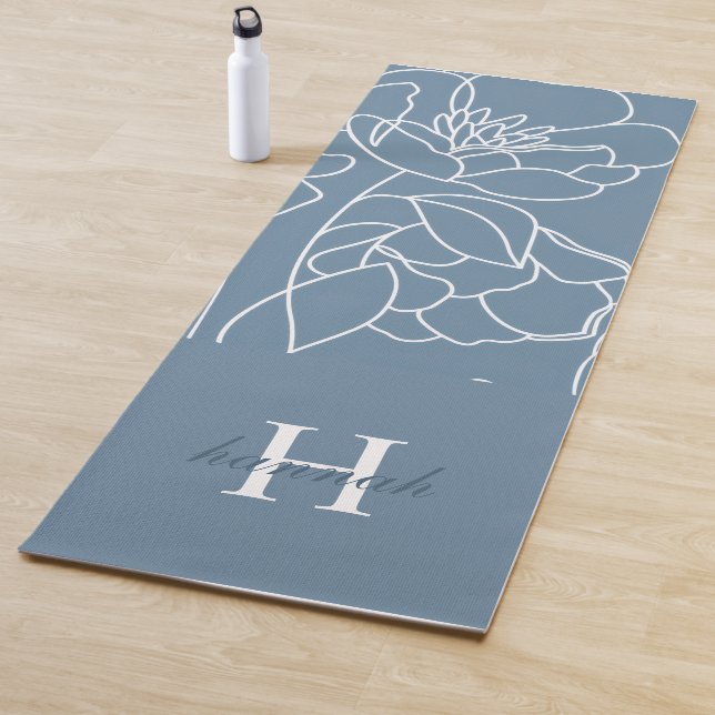 Esterilla De Yoga Blue Wildflower Hand Drawn Custom Monogram Name (In situ)