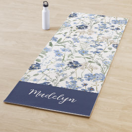 Esterilla De Yoga Blue Wildflower Watercolor Custom Name