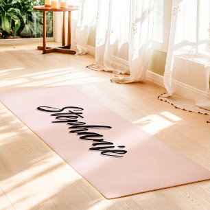 Esterilla De Yoga Blush Rosa y Negro Nombre Personalizado Simple