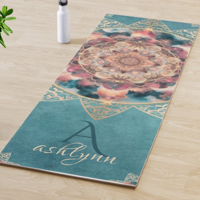 Esterilla De Yoga Boho acuarela Nebulosa Flor de oro Mandala Yogi (Boho Watercolor Nebula Gold Flower Mandala  Pattern Yoga Mat Yogi Gift For Her)