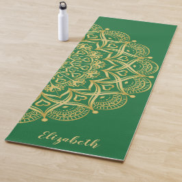 Esterilla De Yoga Boho elegante monogramado Mandala Verde y Oro